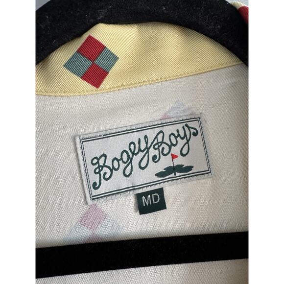 NWT Bogey Boys Yellow Geo Print Button Front Short Sleeve Shirt Mens Size Medium - Picture 5 of 7